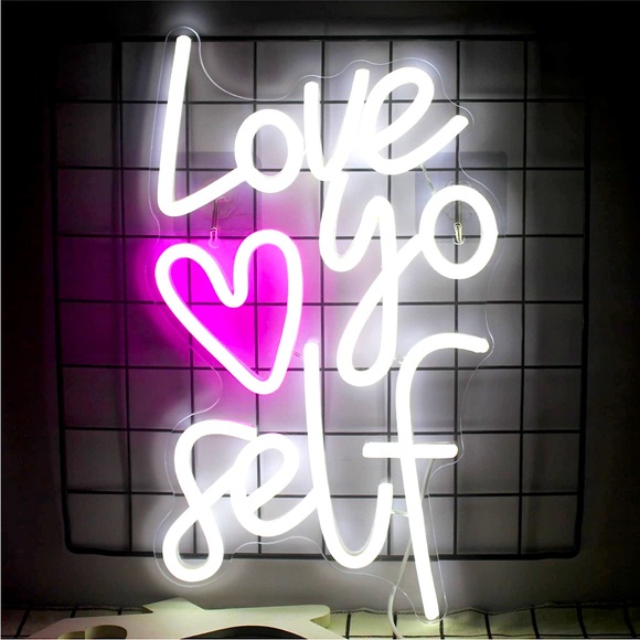 Love Yoself Neon Light Pink White Self Care Wall Bedroom Kids Teen Cute Decor - Picture 1 of 4